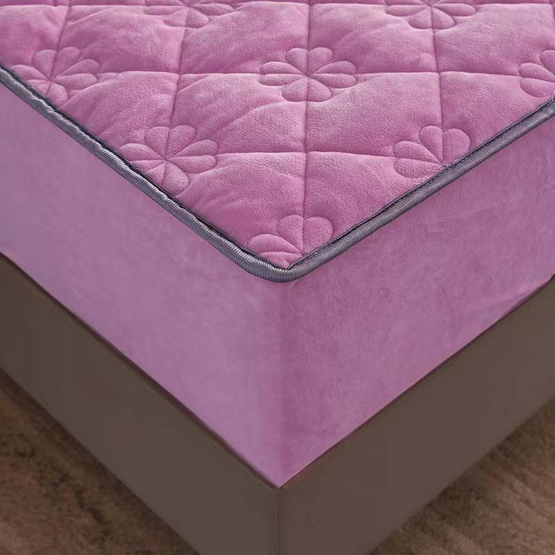 Jednokolorowy, królewski, rozmiar Queen, miękki, ciepły, aksamitny pokrowiec na materac, gruby, koralowy polar, pikowany, prześcieradło z dopasowaną gumką, nie zawiera poszewki na poduszkę