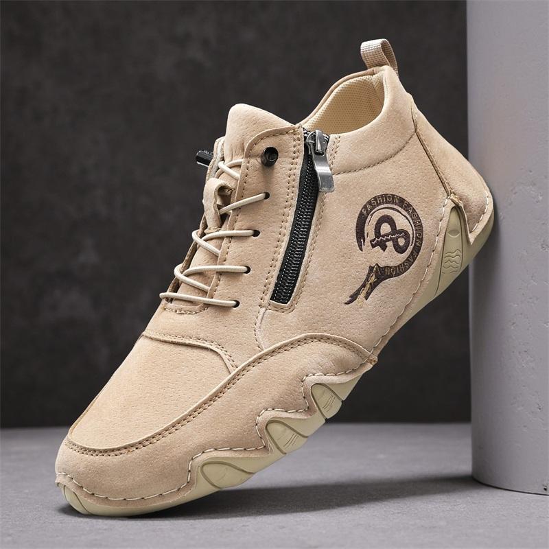 Men's Casual Shoes Side Zipper Short Boots Versatile Flat Bottom Trendy Fashionable Men's Shoes Suitable for Outdoor Sports