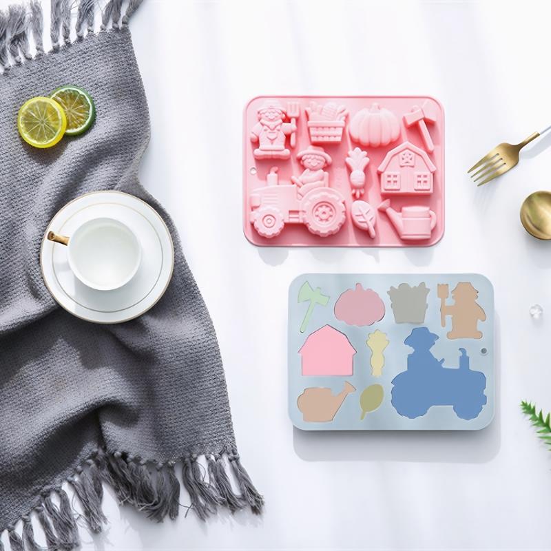 Reusable Food Grade Silicone Baking Molds 9 Farm Animal Vegetable Designs Mould For Cakes Candies Crafts