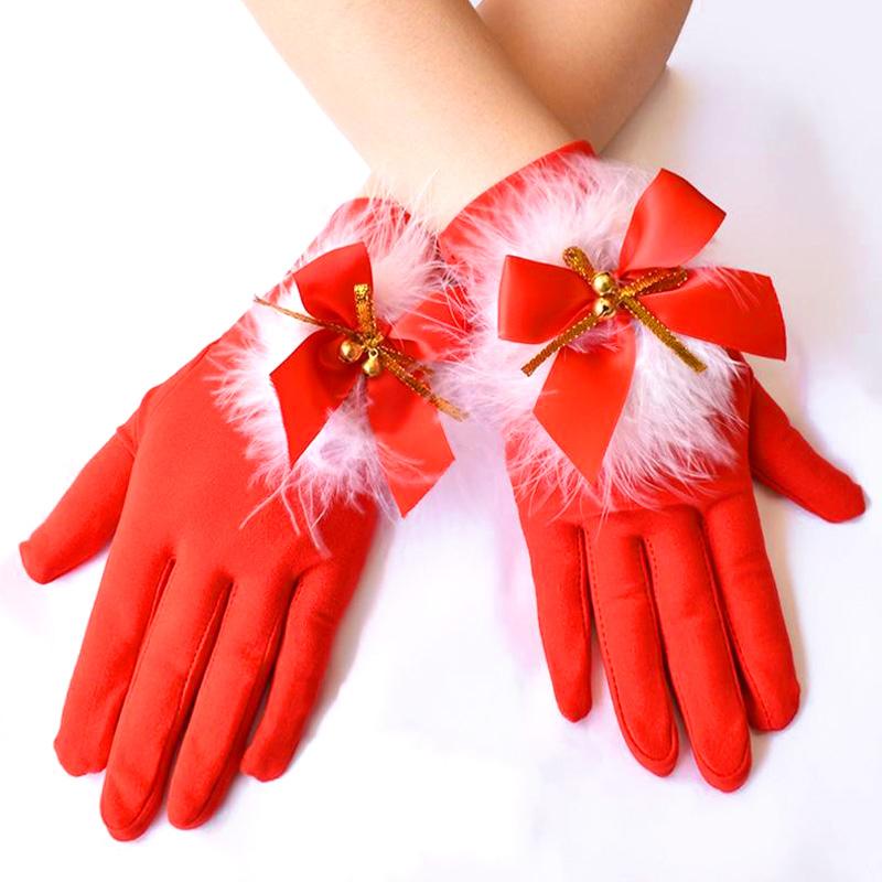 Christmas Festive Gloves Red Fur Glove White Furry Cuff Velvet Christmas Costume Accessory