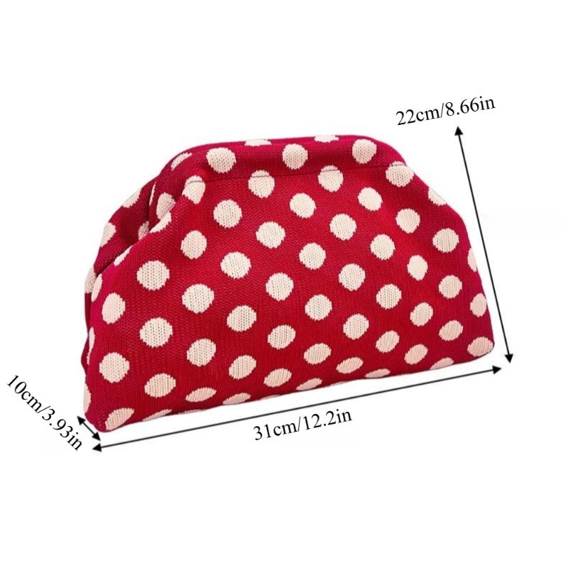 European And American Retro Polka Dot Makeup Bag, Knitted Color-Blocking Large Capacity Portable Cosmetic Pouch