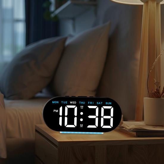 LED Alarm Clock with Large Screen Easy-to-Read Temperature Display Dimming 12/24h Bedroom Desk Clock