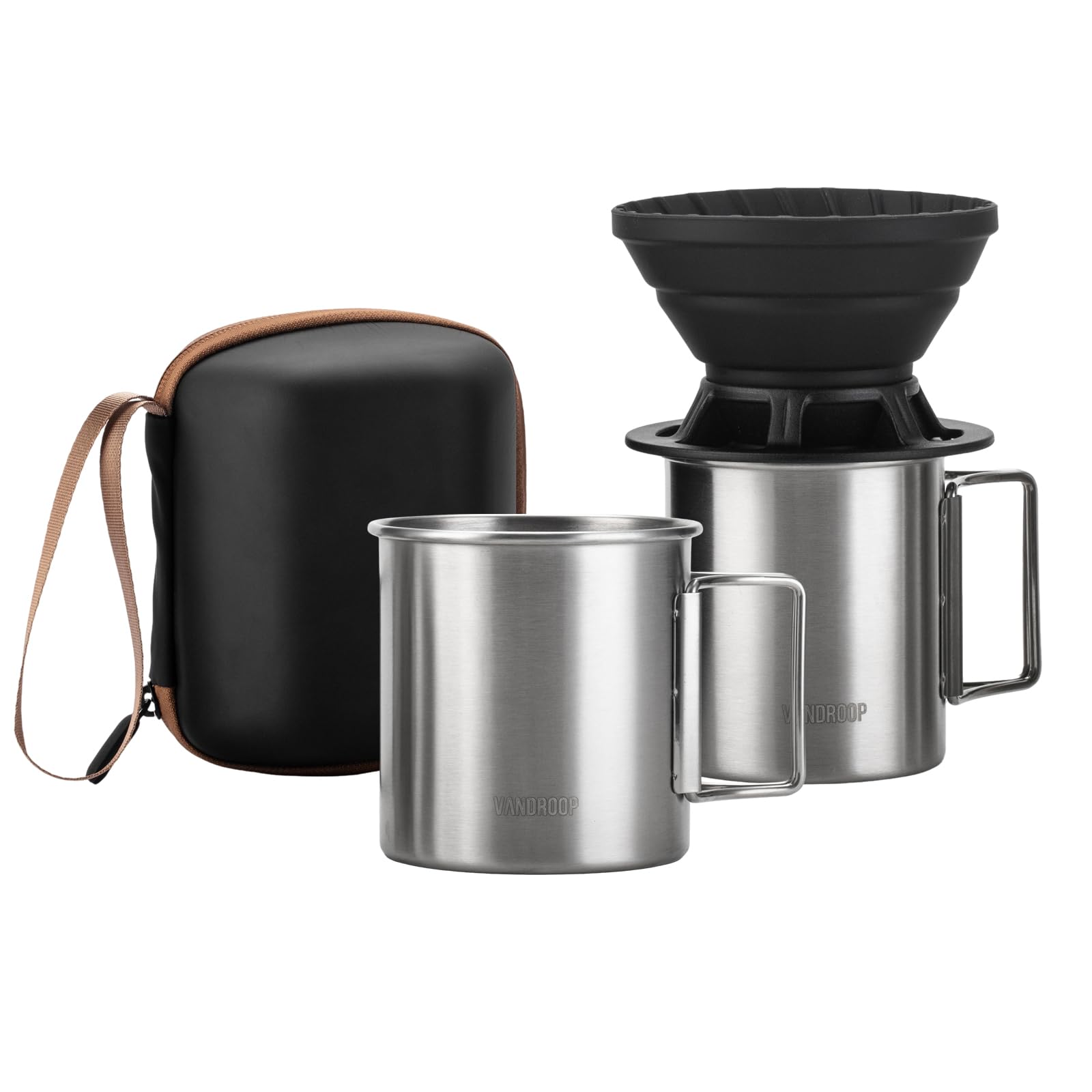

Vandroop Coffee Dripper and Stainless Steel Cup Set, Outdoor Camping Gear, Foldable and Reusable, for Travel, Business Trips, Camping, and Mountain