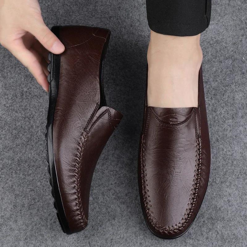 Fashion All-match Walking Men's Shoes High-end Handmade Genuine Leather Men Loafers Italian Flats Luxury Brand Light Mens Casual Shoes