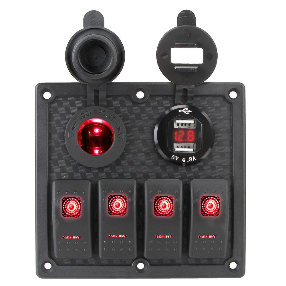 Circuit Digital Voltmeter For Car Auto Marine 4 Gang Switch Panel 5V 4.8A Dual USB Port