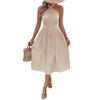 New summer vacation solid color neck pleated dress