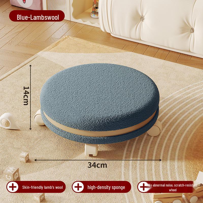 Cream Low Stool with Backrest and Universal Wheels - Ideal for Home, Grout, and Children's Use, Silent Sliding Design