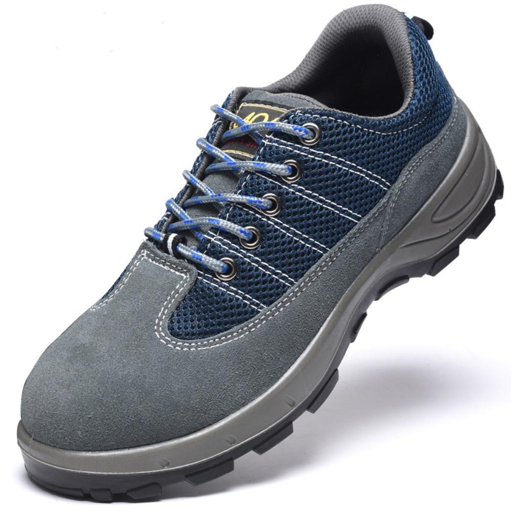 Mens Safety Shoes Suede Leather Breathable Work Shoes Slip Resistant Oil Proof Anti Puncture Steel Toe Durable 35