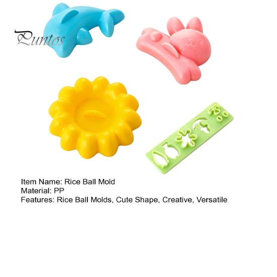 Cute Food Molds 4PCS Rice Ball Molds, Rabbits Dolphins Flowers And Long Shape, Onigiri Maker Press Portable Grade PP Sushi for DIY Japanese