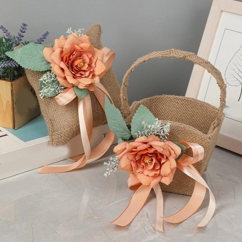 Handlicher Aufbewahrungskorb Leinen Blumenkorb mit Griffen Handgeflochtene Körbe Vielseitige Dekorationen Handgemachtes Geschenk