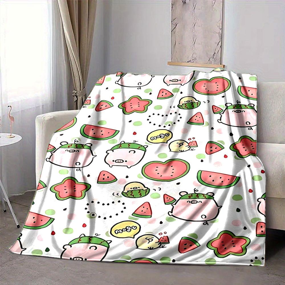 1pc Watermelon Pigs Lightweight Flannel Blanket, Comfortable and Warm Blanket, for Office and Camping Sofa Bed019