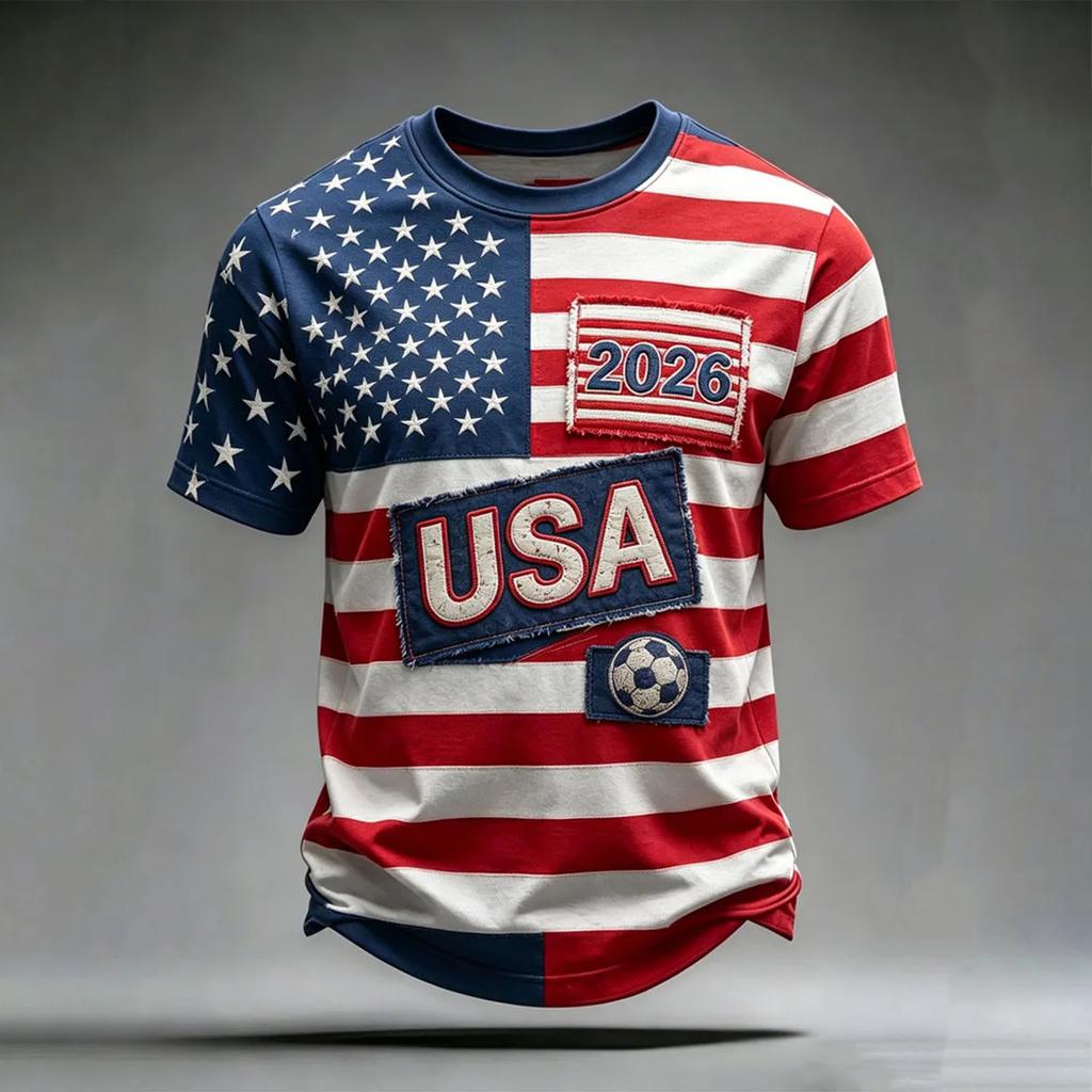 Men's Casual Crew Neck Lightweight Breathable Short Sleeve Top Soccer Print World Letter Pattern Sports Tee Shirt