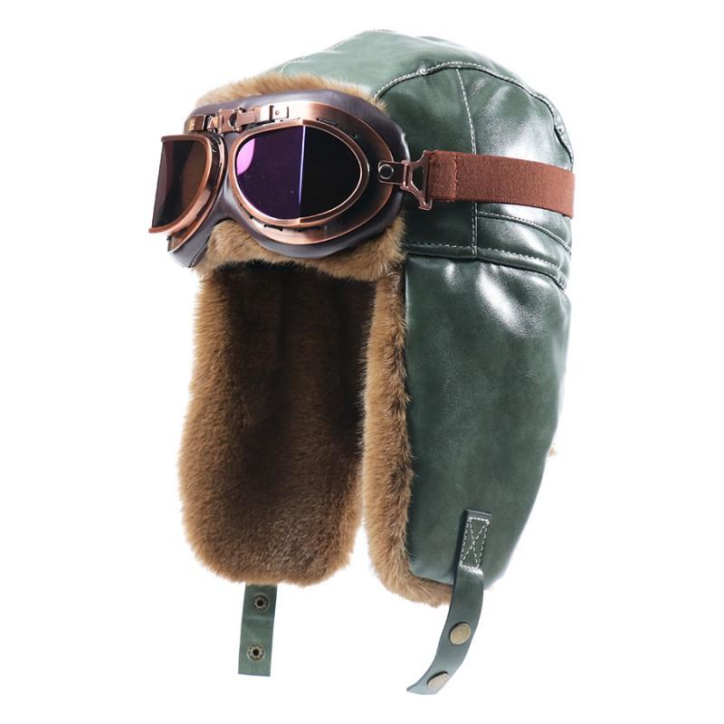 Unisex ziemas PU ādas aviatora cepure