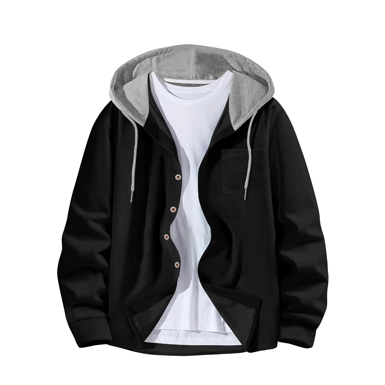 

Мужская модная повседневная куртка-кардиган с цветными блоками и пряжкой на капюшоне M чёрный