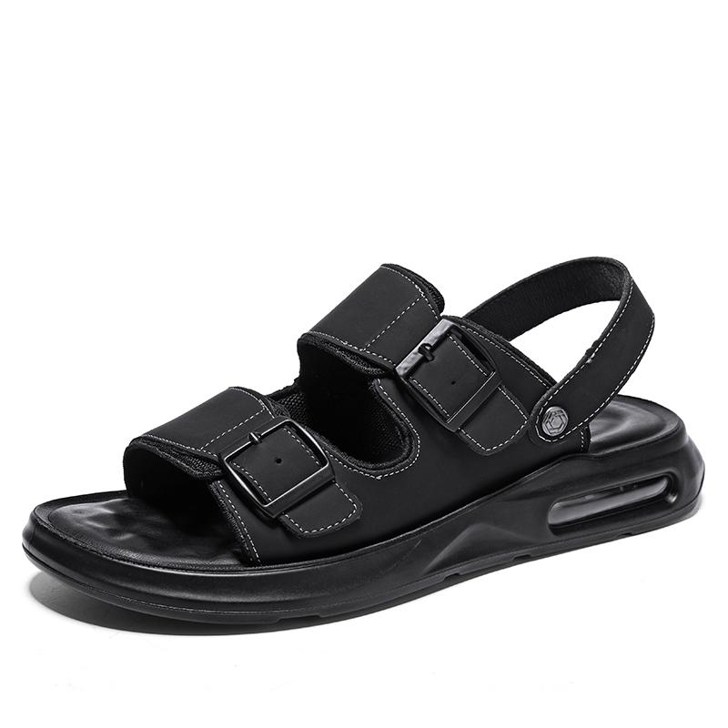 

Новые летние мужские сандалии с пряжкой, дышащие кожаные мужские пляжные шлепанцы, брендовая мужская повседневная обувь, удобные слипоны, мужская обувь Air 44 чёрный