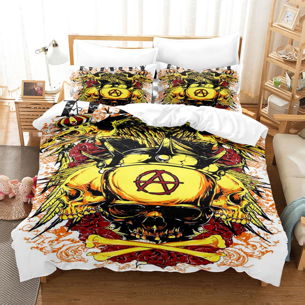 Vintage Pop Goth Reaper Schädel Punk Rock Bettwäsche Digitaldruck Polyester Baumwolle Dreiteiliges Set