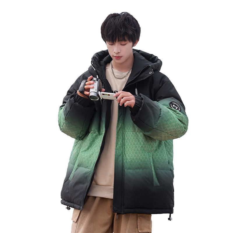 Men and Women with the Same Hooded White Duck Down Jacket Winter New Gradual Change of Color Loose Casual Fashion Versatile