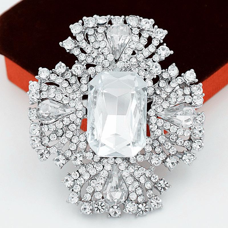 Elegant Large Glass Crystal Brooch for Evening Gown Accessories Other
