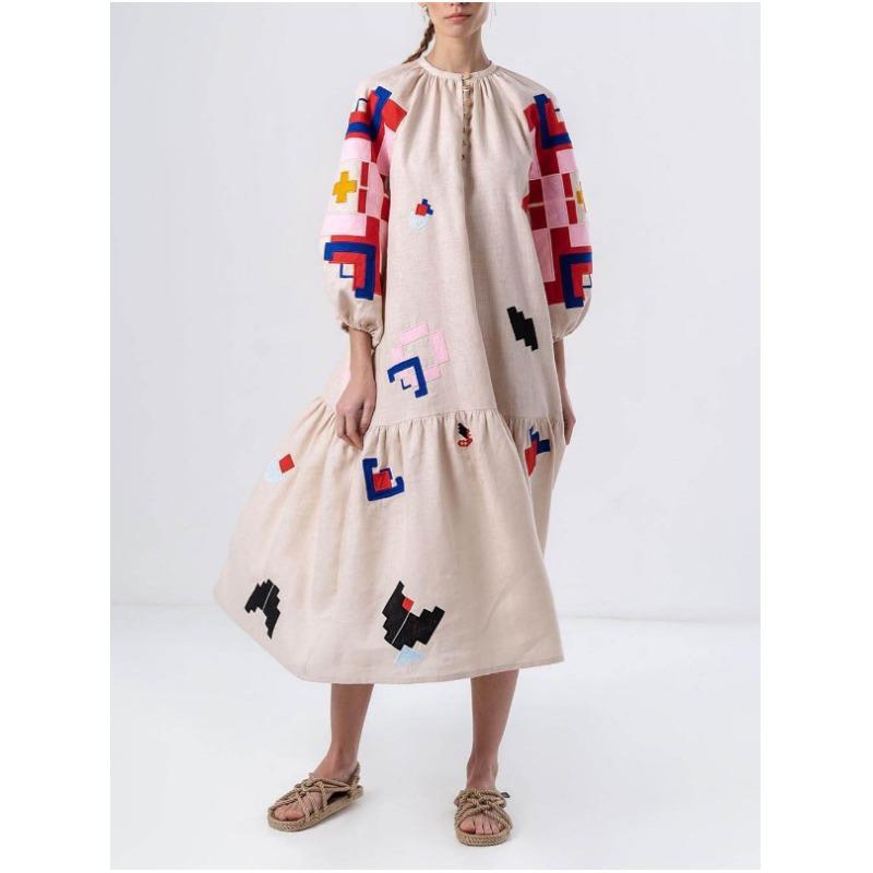 

Осенне-зимнее свободное повседневное платье с рукавами-фонариками для женщин XL