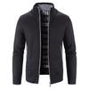 Autumn Winter Men's Stand-up Collar Knit Sweater Autumn Winter Cardigan Tops Korean Slim Solid Color Sweatercoat Jacket