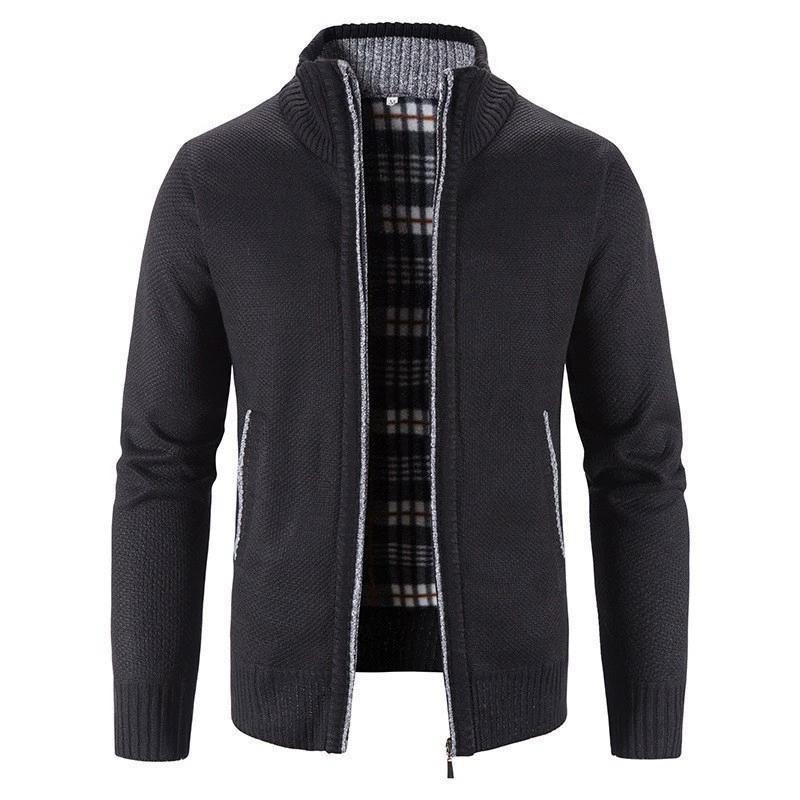 Autumn Winter Men's Stand-up Collar Knit Sweater Autumn Winter Cardigan Tops Korean Slim Solid Color Sweatercoat Jacket