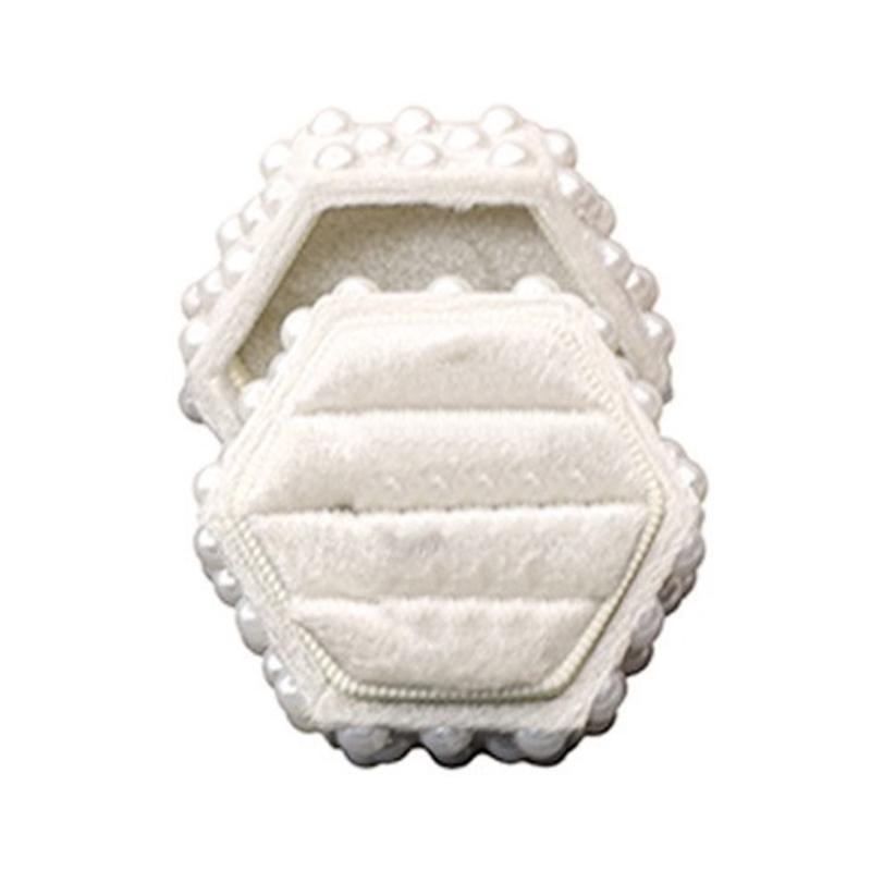 Plush Velutum Rings Box with Exquisite Pearls Detailing Hexagonal Keepsakes Case for Engagement and Jewelry Gifts жёлтый