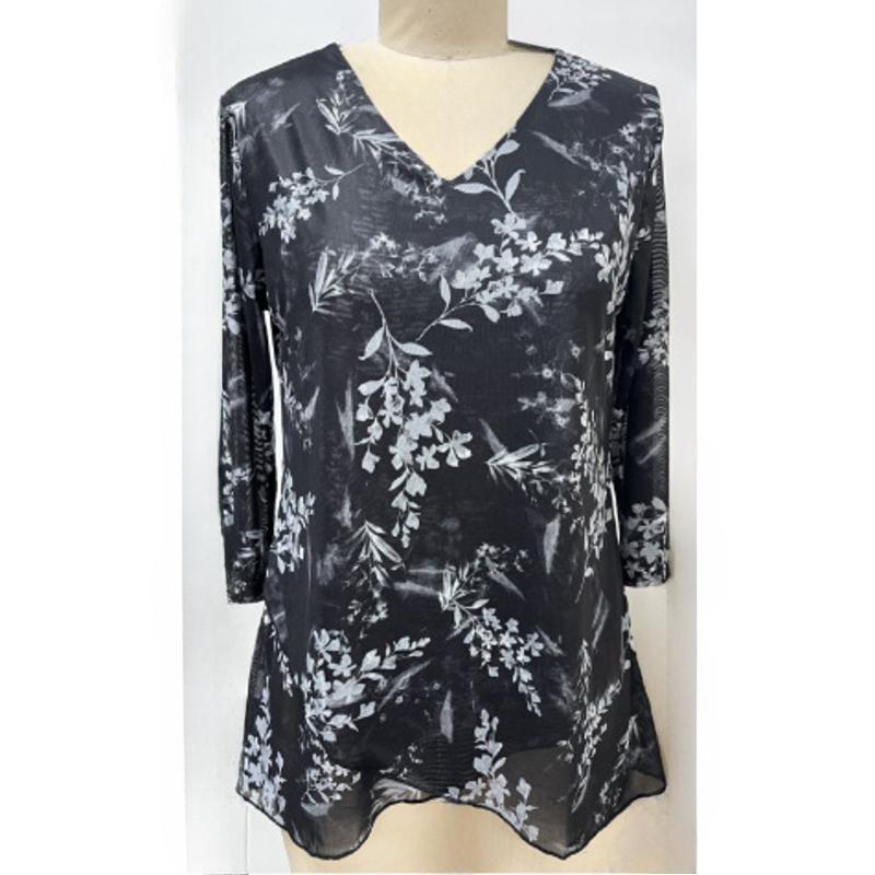 Summer New Seven Quarter Sleeve Casual Loose Shirts Women Asymmetrical V Neck Slim Print Elegant Blouse Women Fashion Lady Tops Plus Size Shirt 26490