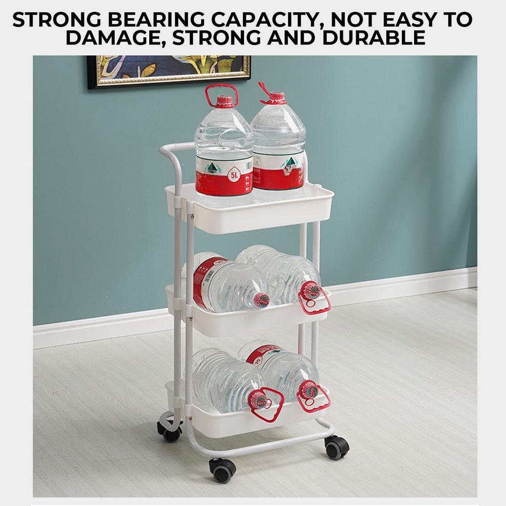 Storage Organizer Rack Movable Kitchen Bathroom Shelf Metal Rolling Trolley Cart Basket Stand Wheels Save Space Holder 3 Layer