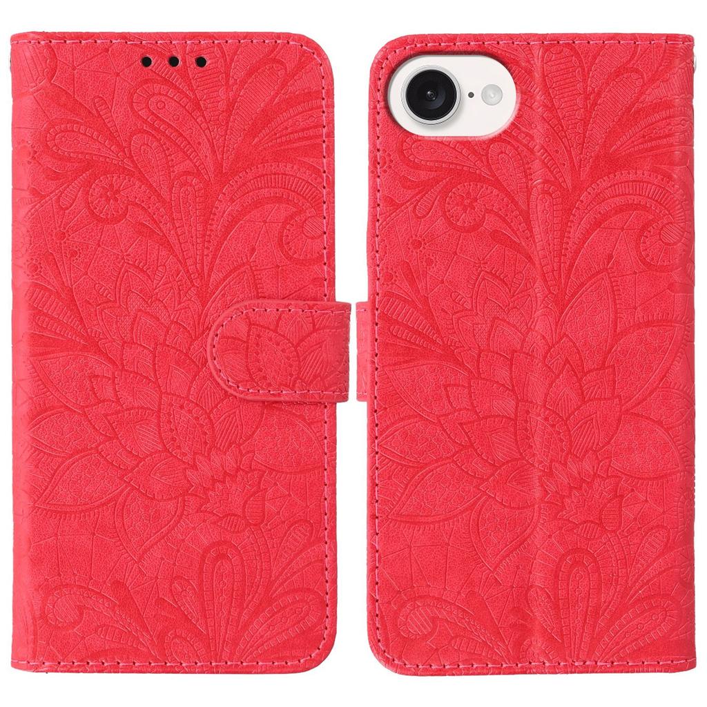 For iPhone 16e Case Lace Flowers PU Leather Flip Wallet Phone Cover