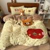 Kawaii Bear Embroidered Winter Bedding Set Thickened Warm Milk Velvet Duvet Cover Set with Sheets Soft Flannel Quilt Cover Kit