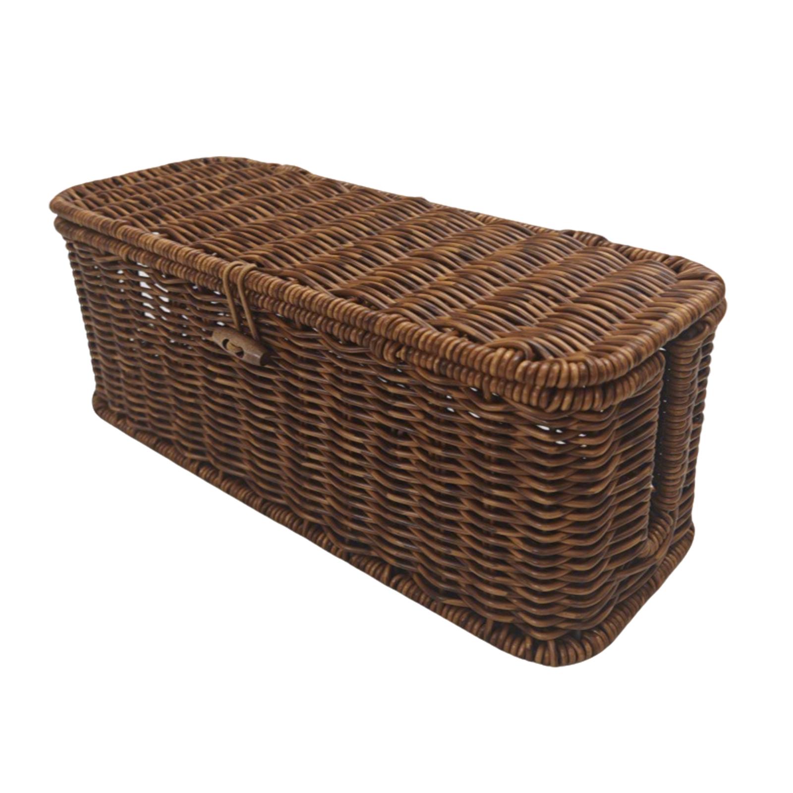 

Desk Handwoven Cord Hider Cable Organizer Box with Lid Button Lock Cords Hider Box for Pantry Household Sundry Office Bathroom