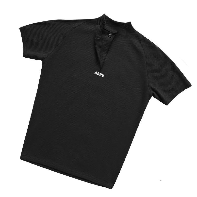 

Men s High Elastic Ribbed Embroidery Short Sleeve T-Shirt - Quick Dry, Trendy Summer Sportswear 3XL чорний