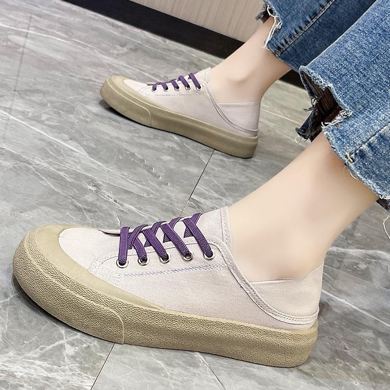 2024 Sommer Neue Lässige Allround Damen Canvas Schuhe Runde Zehenpartie Flache Sneaker Damen Schnürschuhe Freizeitschuhe Vulkanisierte Schuhe Damen