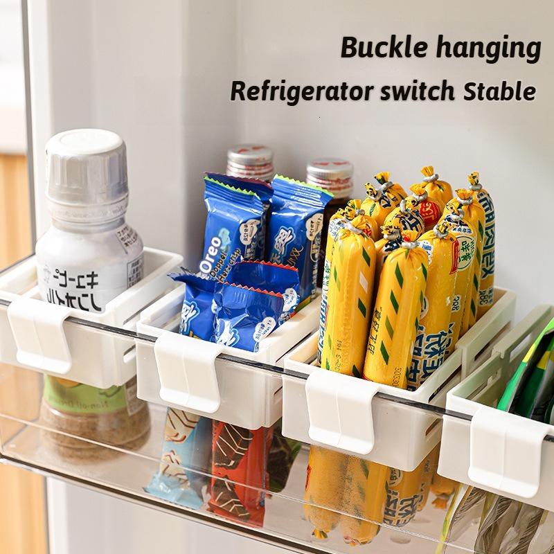 Refrigerator Hanging Retractable Storage Box Divider Snap Type Divider Fridge Side Door Food Storage Rack Kitchen Organizer