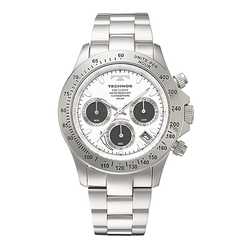 

[Technos] TECHNOS solar watch solar cells watch men s chronograph white dial stainless steel belt TE4001SW-