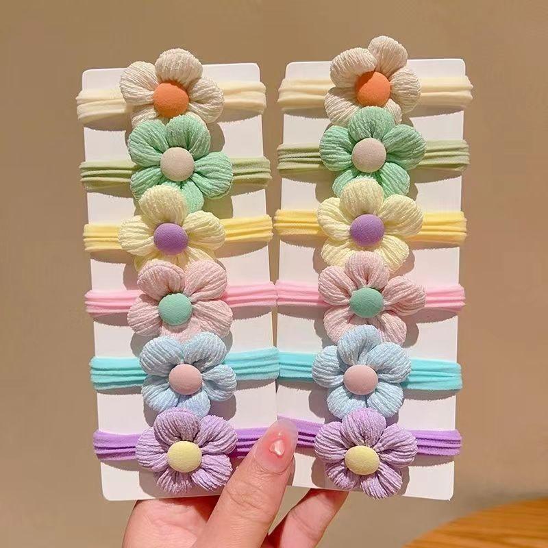 6/12 Stück/Set Niedliche Schleife Blume Gummi Elastische Haargummis Mädchen Verletzen das Haar nicht Kleine Scrunchies Kinder Süße Haargummis Haaraccessoires