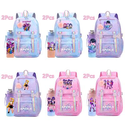 2 ks/sada Nový anime Kpop potlačený batoh s fľašou na vodu 750 ml Veľkokapacitná cestovná taška pre tínedžerku chlapca Školská taška Detský darček Veľkokapacitná taška