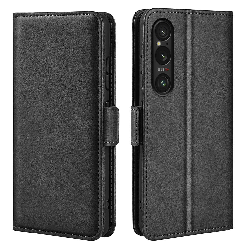

For Sony Xperia 1 VII Case Calf Texture Leather Wallet Phone Cover Black