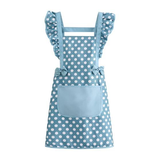 

Twill Cotton Apron with Polka Dot & Ruffle Straps Water-Resistant Kitchen Apron for Cooking Baking Breathable Large Front Pocket Home Apron синій
