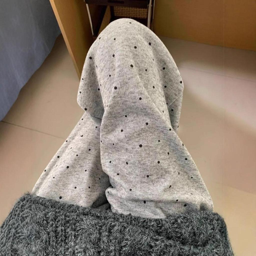 Women's Polka Dot Wide-Leg Glutinous Rice Pants, Autumn/Winter 2024 - Thick, Loose, Casual, Petite-Slimming Style.