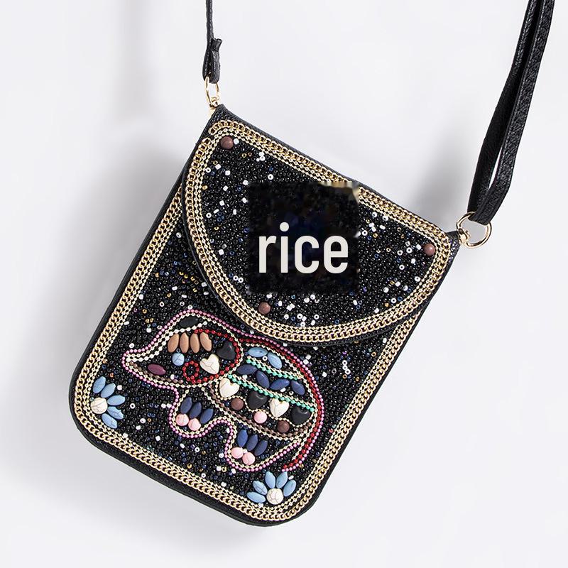 Exquisite Bohemian Style Crossbody Bag with Rice Beads, Shells, and Flowers