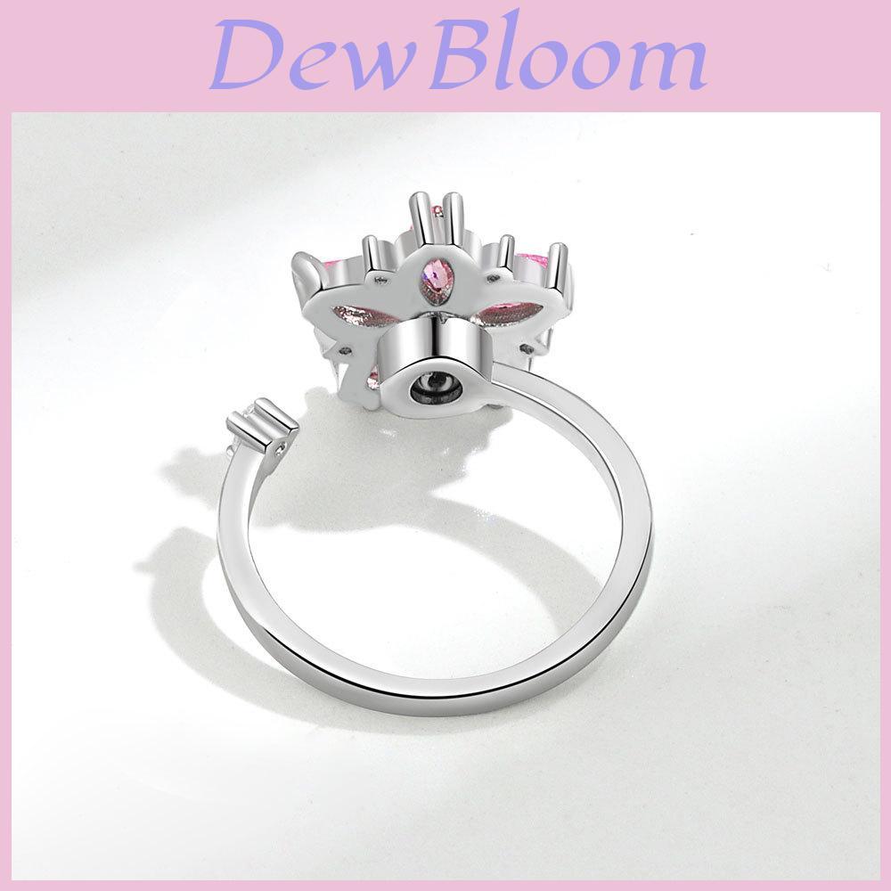 Flower Ring Adjustable Copper Jewelry For Women With Zirconia And Pink Blossom Design