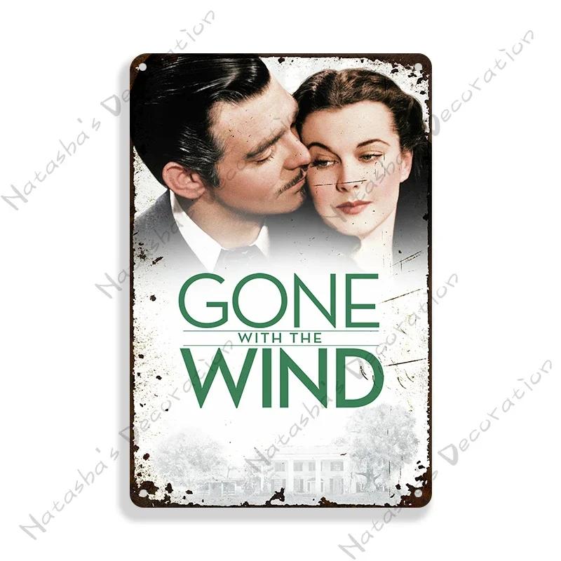 Gone With The Wind Metal Sign Classic Movie Metal Poster Man Cave Garage Vintage Metal Plate Rusty Metal Plaque Industrial Decor