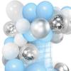 12inch-50pcs blue silver and white latex balloon set with confetti, suitable for weddings, birthdays, pop parties