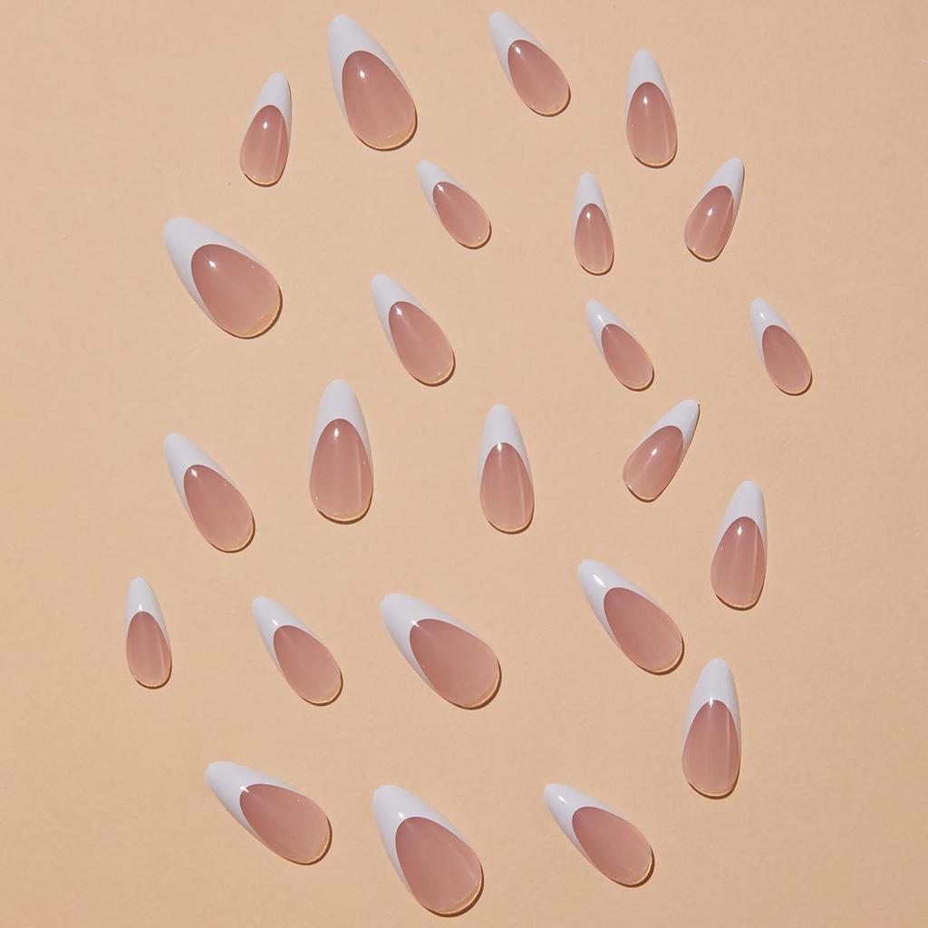 Handmade French White Edge Almond Shape Press-On Nails - Minimalist Nail Art