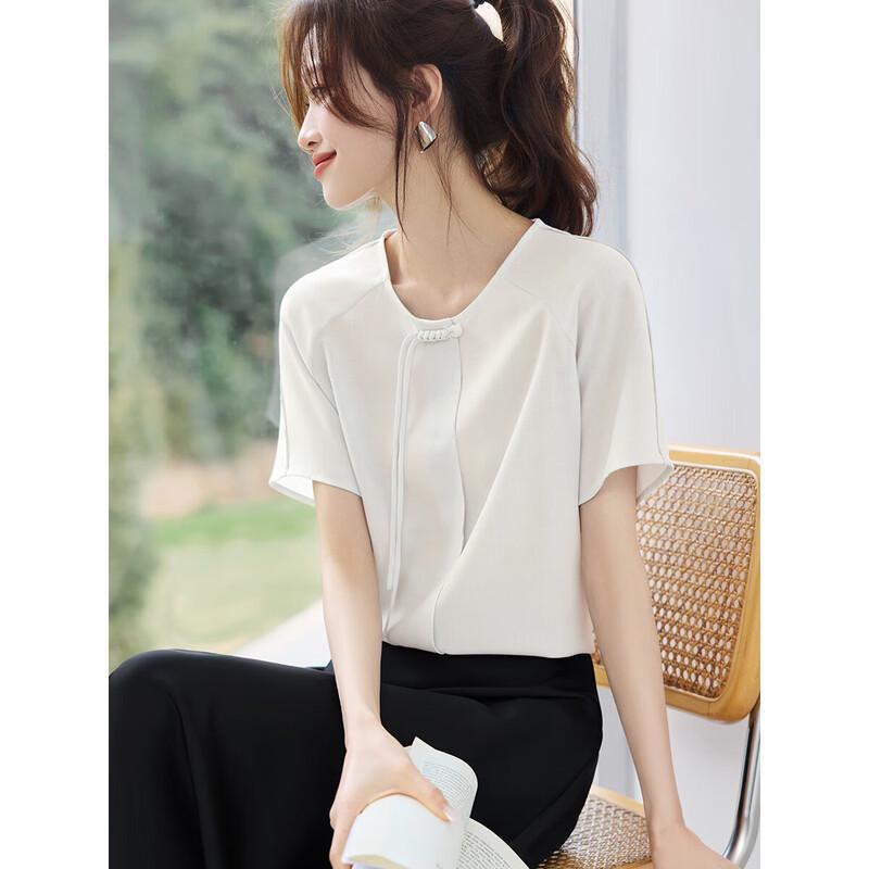 New Chinese Style Textured Round Neck Blouse 2XL