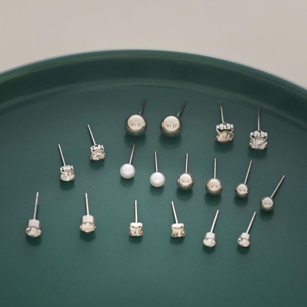 Fashion Versatile Pearl Zircon 12 Pair Set Earrings