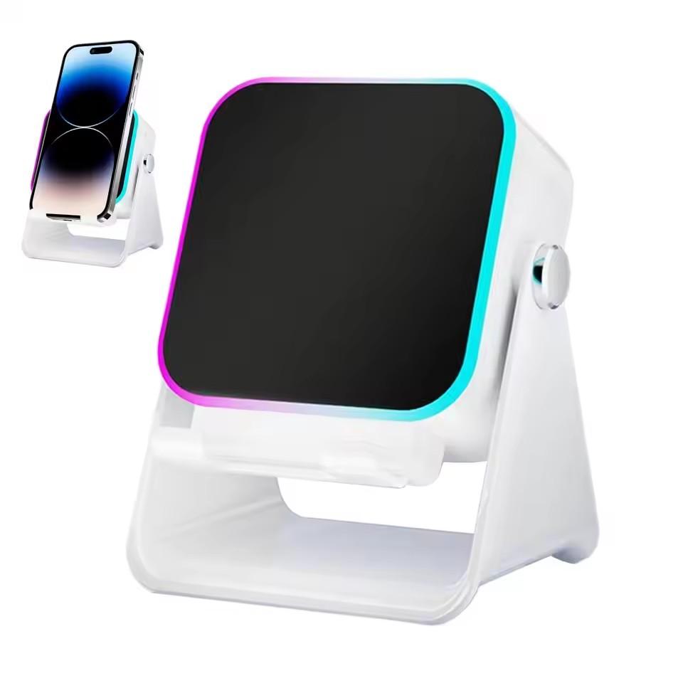(améliorer)Haut-parleur à induction sans fil à auto-induction 5 en 1, support de téléphone avec 8 lumières RVB, son surround, support de téléphone Bluetooth portable