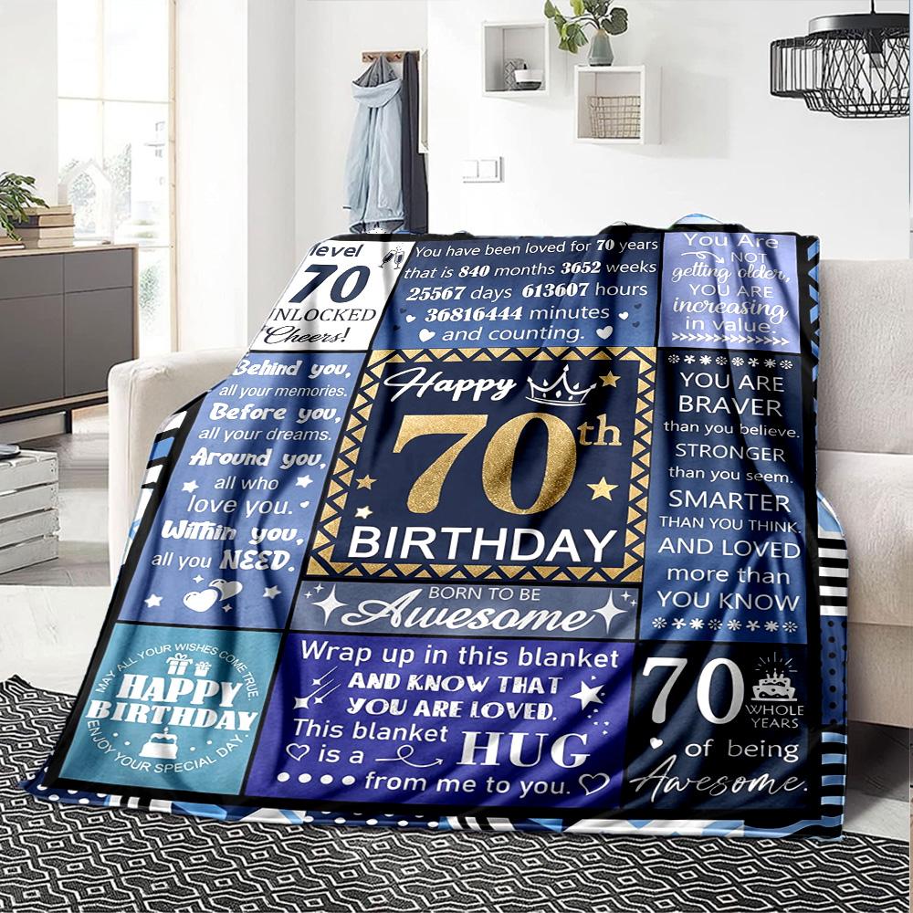 Happy 70Th Birthday Card Throw Blanket Soft Warm Cozy Versatile for Sofa Couch Office Bed Picnics Ideal Best Holiday Gift for Friends, Family Y18