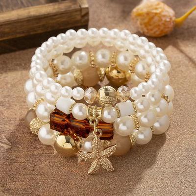 4pcs/set Pearl Bracelets Boho Beach  for Women Starfish Pearl Stack Bracelet Bohemia Hand Chains Stackable Seastar Charm